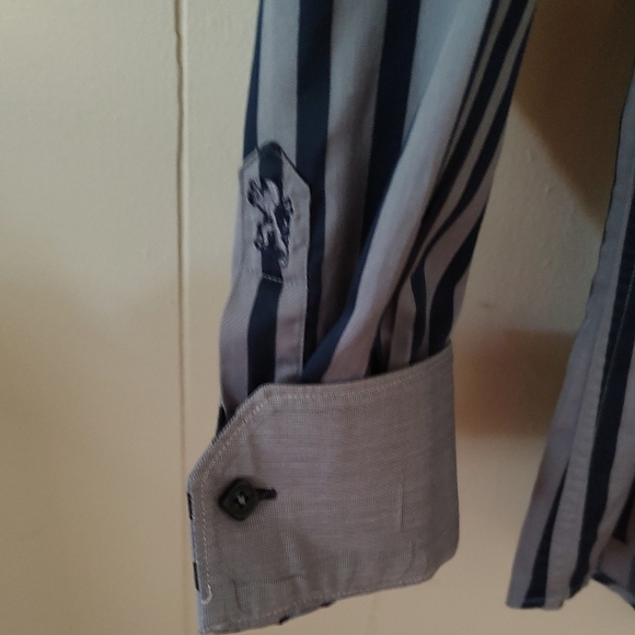 Bugatchi Men's Black and Gray Striped Long Sleeve Cotton Cuffed Shirt XXL - Picture 3 of 9